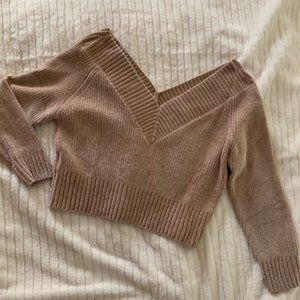 Off-the-Shoulder Velvet Crop Sweater